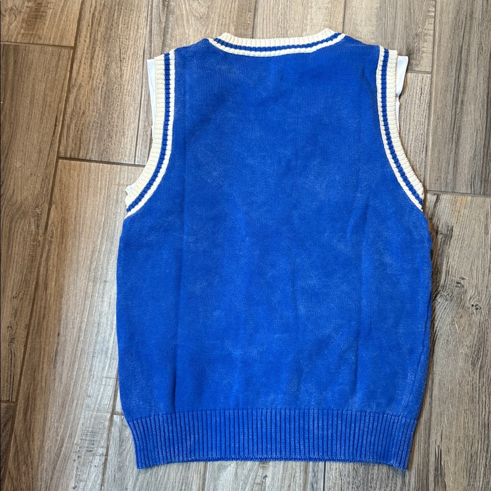 Pilcro Anthropologie Sporty Sleeveless Twofer Sweater Vest Blue Medium NWT - Picture 11 of 13